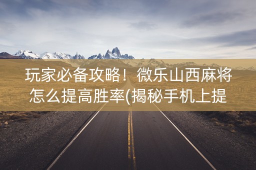 玩家必备攻略！微乐山西麻将怎么提高胜率(揭秘手机上提高赢的概率)
