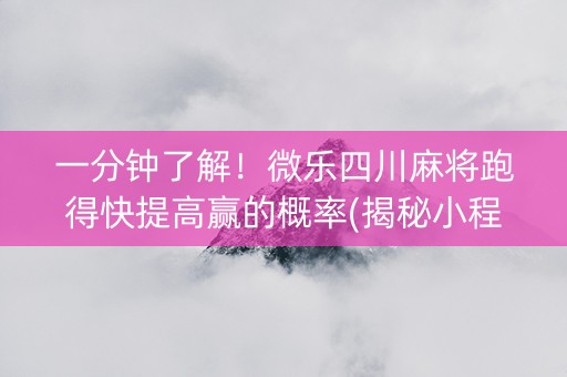一分钟了解！微乐四川麻将跑得快提高赢的概率(揭秘小程序专用神器)