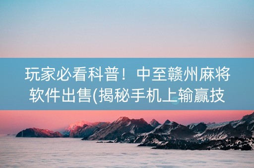 玩家必看科普！中至赣州麻将软件出售(揭秘手机上输赢技巧)