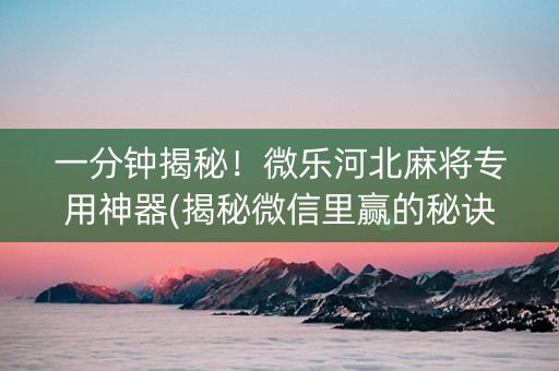 一分钟揭秘！微乐河北麻将专用神器(揭秘微信里赢的秘诀)