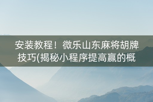 安装教程！微乐山东麻将胡牌技巧(揭秘小程序提高赢的概率)