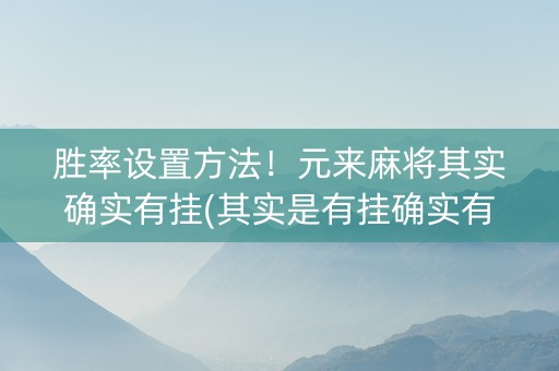 胜率设置方法！元来麻将其实确实有挂(其实是有挂确实有挂)