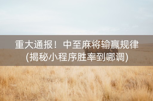 重大通报！中至麻将输赢规律(揭秘小程序胜率到哪调)