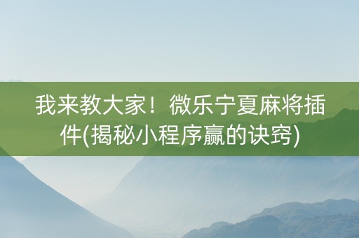 我来教大家！微乐宁夏麻将插件(揭秘小程序赢的诀窍)