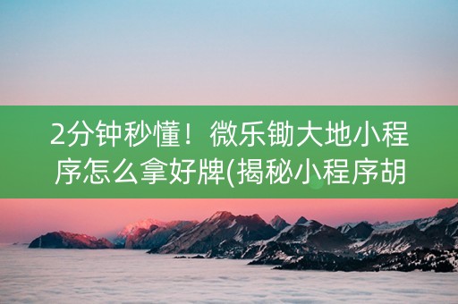 2分钟秒懂！微乐锄大地小程序怎么拿好牌(揭秘小程序胡牌技巧)