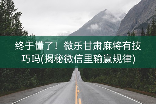 终于懂了！微乐甘肃麻将有技巧吗(揭秘微信里输赢规律)