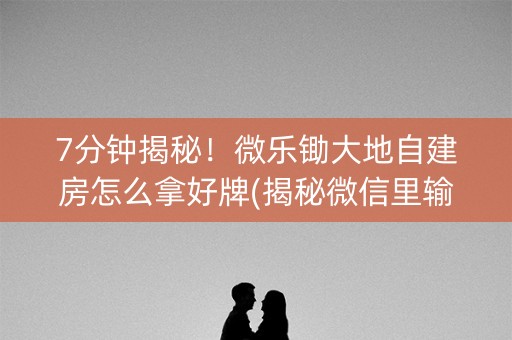 7分钟揭秘！微乐锄大地自建房怎么拿好牌(揭秘微信里输赢技巧)