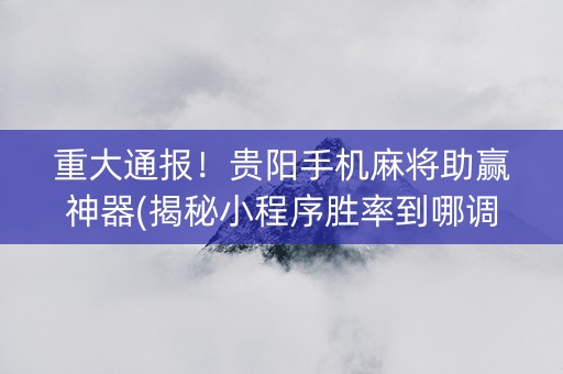重大通报！贵阳手机麻将助赢神器(揭秘小程序胜率到哪调)