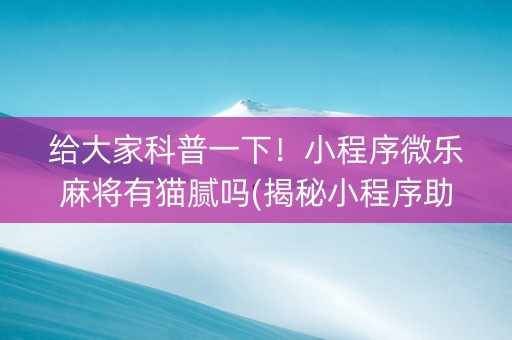 给大家科普一下！小程序微乐麻将有猫腻吗(揭秘小程序助攻神器)