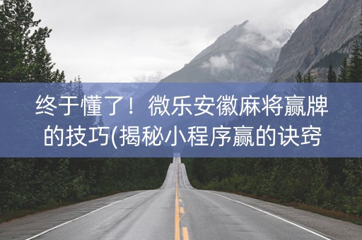 终于懂了！微乐安徽麻将赢牌的技巧(揭秘小程序赢的诀窍)
