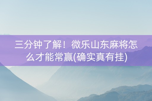 三分钟了解！微乐山东麻将怎么才能常赢(确实真有挂)