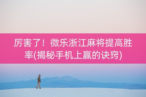 厉害了！微乐浙江麻将提高胜率(揭秘手机上赢的诀窍)