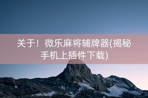 关于！微乐麻将辅牌器(揭秘手机上插件下载)