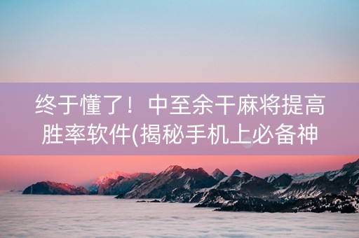 终于懂了！中至余干麻将提高胜率软件(揭秘手机上必备神器)