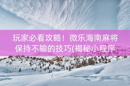 玩家必看攻略！微乐海南麻将保持不输的技巧(揭秘小程序提高胜率)