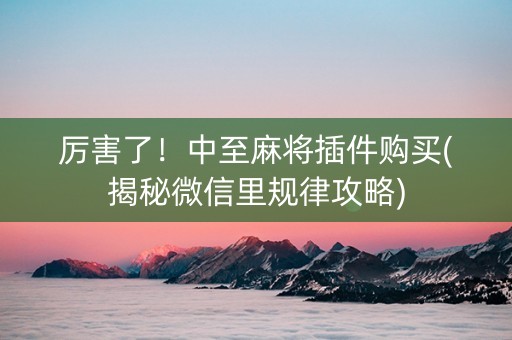 厉害了！中至麻将插件购买(揭秘微信里规律攻略)