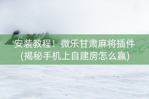 安装教程！微乐甘肃麻将插件(揭秘手机上自建房怎么赢)