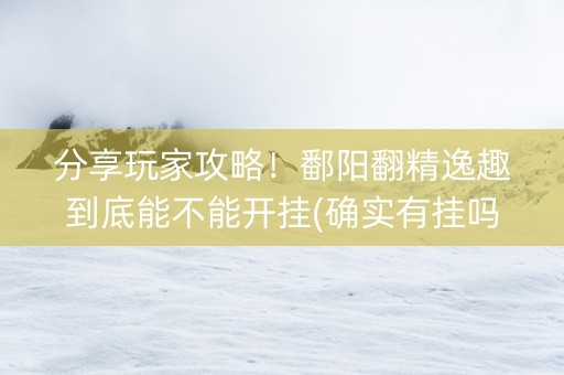 分享玩家攻略！鄱阳翻精逸趣到底能不能开挂(确实有挂吗)