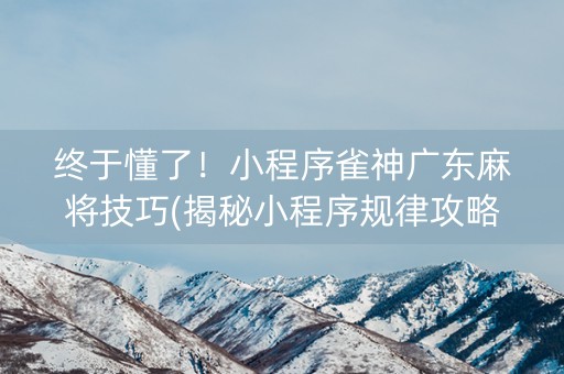 终于懂了！小程序雀神广东麻将技巧(揭秘小程序规律攻略)