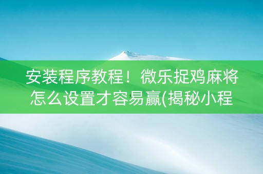 安装程序教程！微乐捉鸡麻将怎么设置才容易赢(揭秘小程序攻略插件)