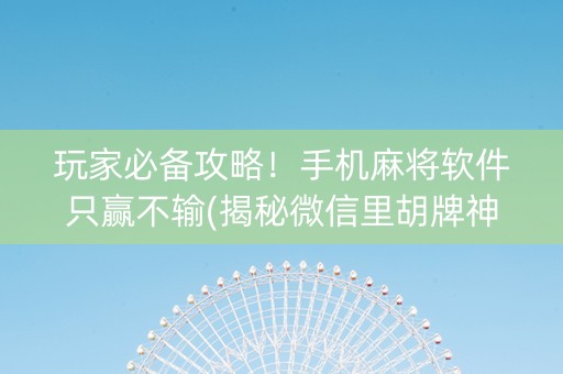 玩家必备攻略！手机麻将软件只赢不输(揭秘微信里胡牌神器)