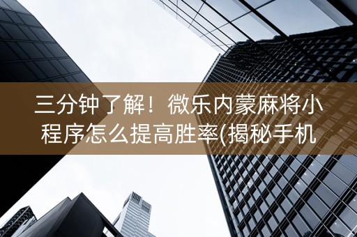 三分钟了解！微乐内蒙麻将小程序怎么提高胜率(揭秘手机上赢牌的技巧)