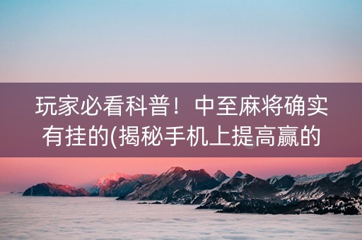 玩家必看科普！中至麻将确实有挂的(揭秘手机上提高赢的概率)