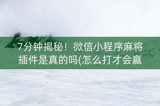 7分钟揭秘！微信小程序麻将插件是真的吗(怎么打才会赢)