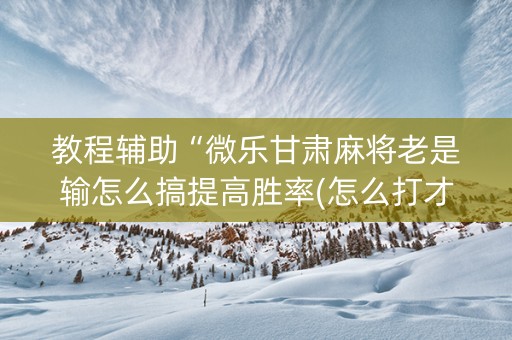 教程辅助“微乐甘肃麻将老是输怎么搞提高胜率(怎么打才会赢)