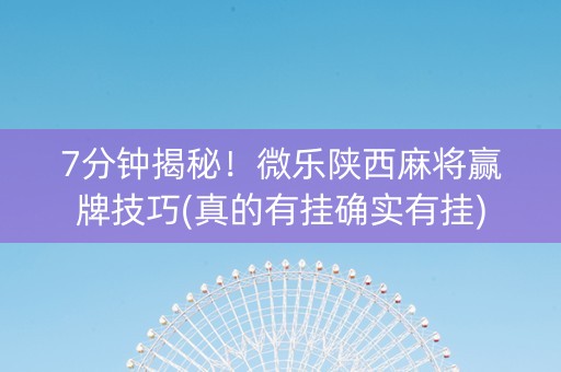 7分钟揭秘！微乐陕西麻将赢牌技巧(真的有挂确实有挂)