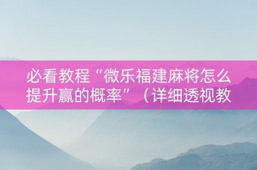 必看教程“微乐福建麻将怎么提升赢的概率”（详细透视教程）-哔哩哔哩