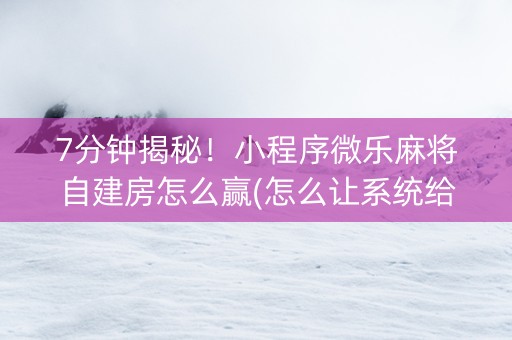 7分钟揭秘！小程序微乐麻将自建房怎么赢(怎么让系统给发好牌)