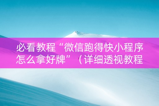 必看教程“微信跑得快小程序怎么拿好牌”（详细透视教程）-哔哩哔哩