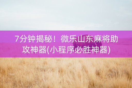 7分钟揭秘！微乐山东麻将助攻神器(小程序必胜神器)