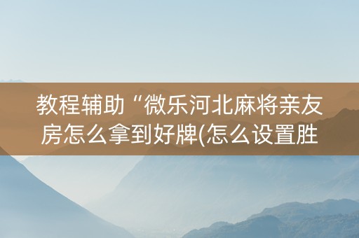 教程辅助“微乐河北麻将亲友房怎么拿到好牌(怎么设置胜率)
