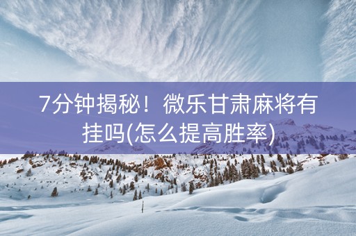 7分钟揭秘！微乐甘肃麻将有挂吗(怎么提高胜率)