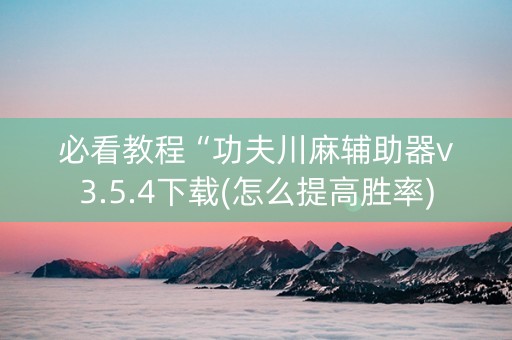 必看教程“功夫川麻辅助器v3.5.4下载(怎么提高胜率)