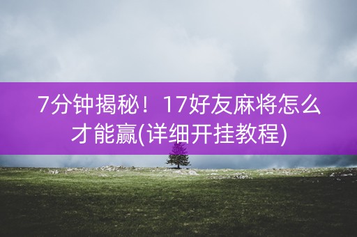 7分钟揭秘！17好友麻将怎么才能赢(详细开挂教程)