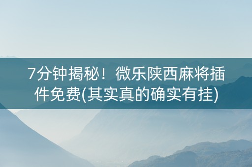 7分钟揭秘！微乐陕西麻将插件免费(其实真的确实有挂)