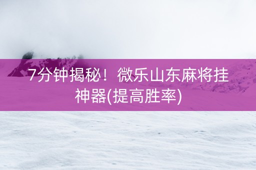 7分钟揭秘！微乐山东麻将挂神器(提高胜率)