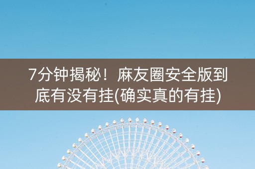 7分钟揭秘！麻友圈安全版到底有没有挂(确实真的有挂)