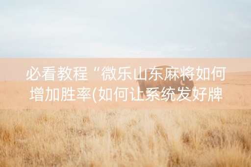 必看教程“微乐山东麻将如何增加胜率(如何让系统发好牌)
