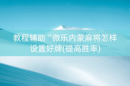 教程辅助“微乐内蒙麻将怎样设置好牌(提高胜率)