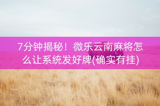 7分钟揭秘！微乐云南麻将怎么让系统发好牌(确实有挂)