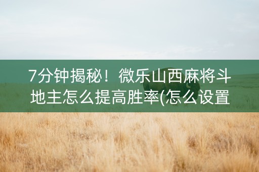 7分钟揭秘！微乐山西麻将斗地主怎么提高胜率(怎么设置系统给你好牌)