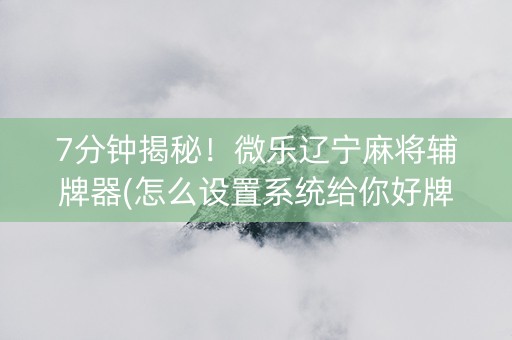 7分钟揭秘！微乐辽宁麻将辅牌器(怎么设置系统给你好牌)