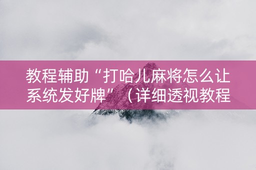 教程辅助“打哈儿麻将怎么让系统发好牌”（详细透视教程）-哔哩哔哩