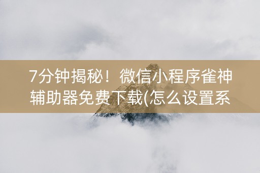 7分钟揭秘！微信小程序雀神辅助器免费下载(怎么设置系统给你好牌)