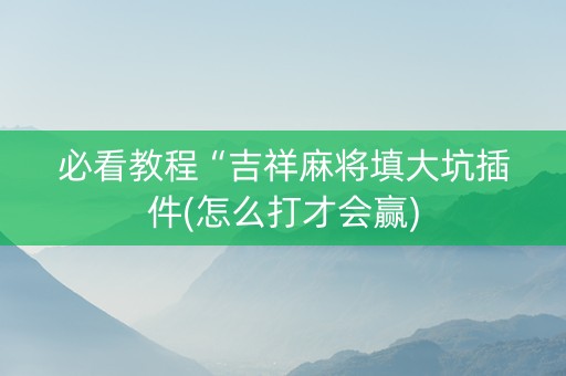 必看教程“吉祥麻将填大坑插件(怎么打才会赢)