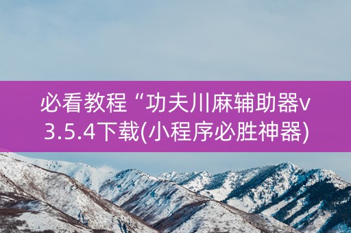 必看教程“功夫川麻辅助器v3.5.4下载(小程序必胜神器)
